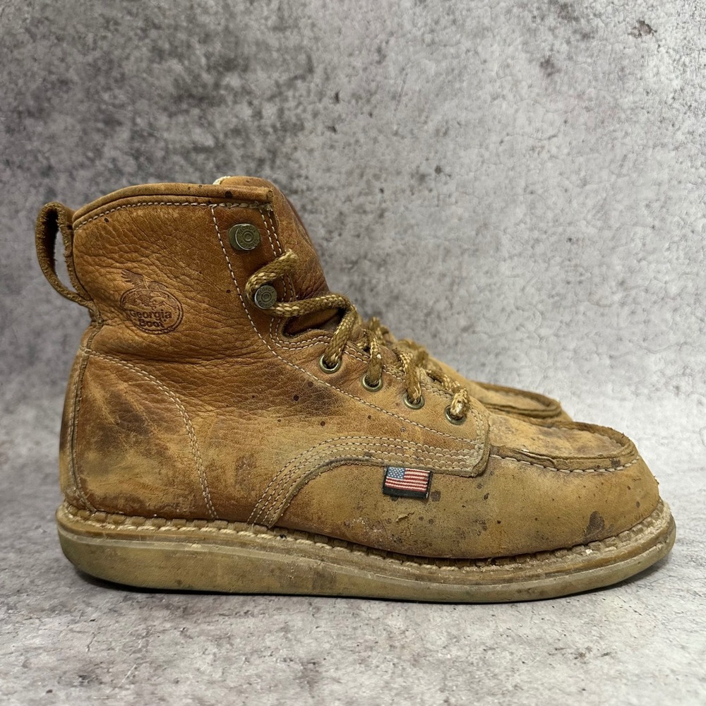 Georgia Boot Moc Toe Work Boot Mens 9 W Brown USA Wedge GB00358 Leather